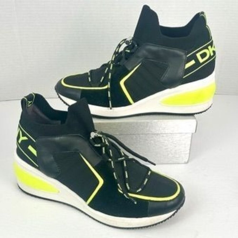 DKNY Black Sneakers with Neon Yellow Accents